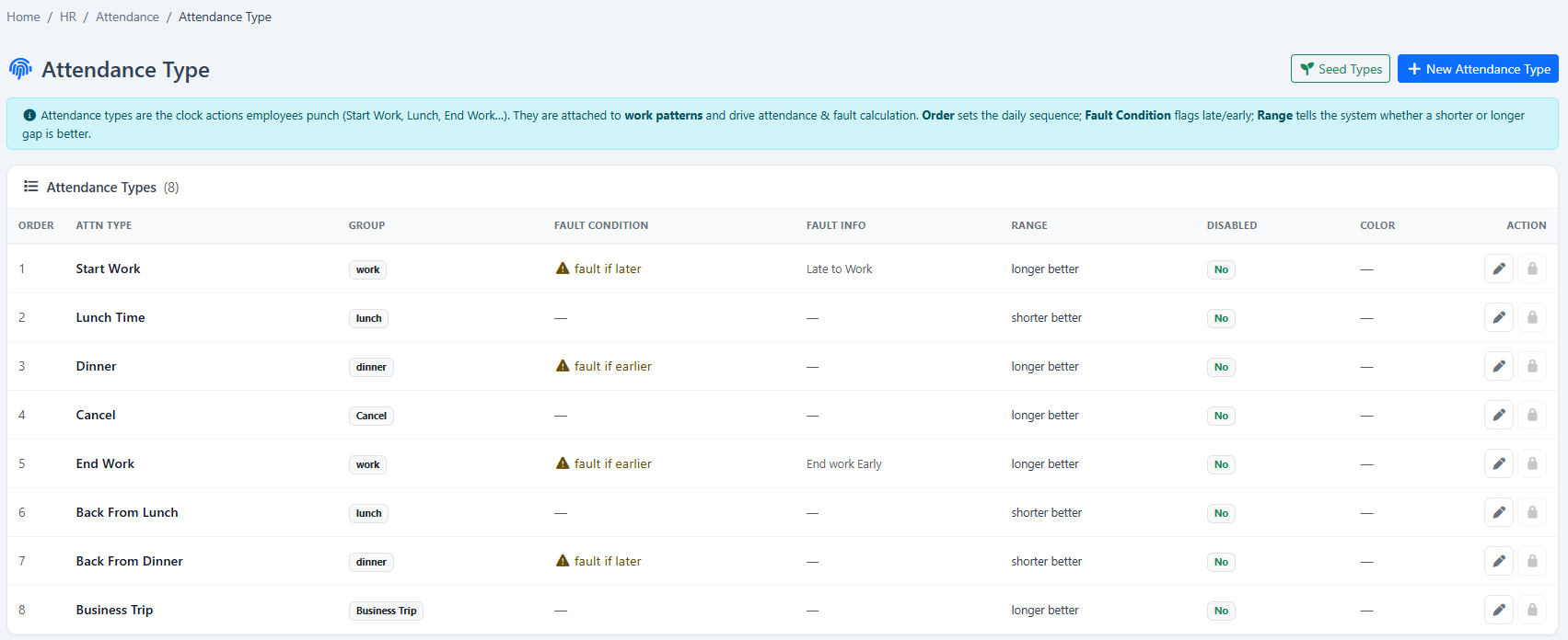 Attendance Calculation, Exceptions & Reports software screen